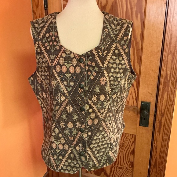 Vintage Tapestry Vest | Floral Geometric Button Front | Women’s Large - Picture 9 of 12